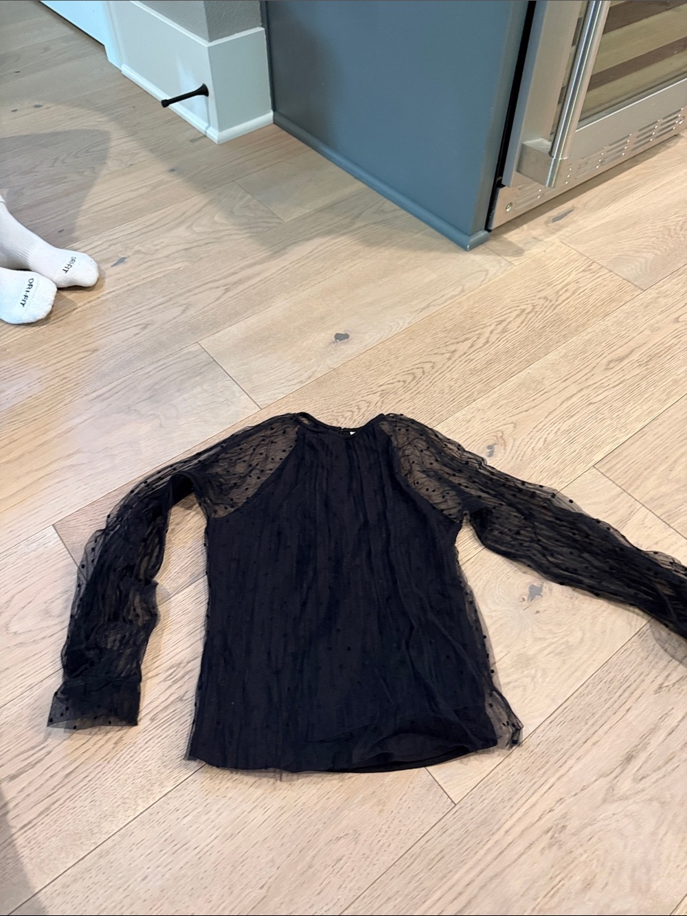 Zara Black Sheer Dot Mesh Long-Sleeve Top - Kids